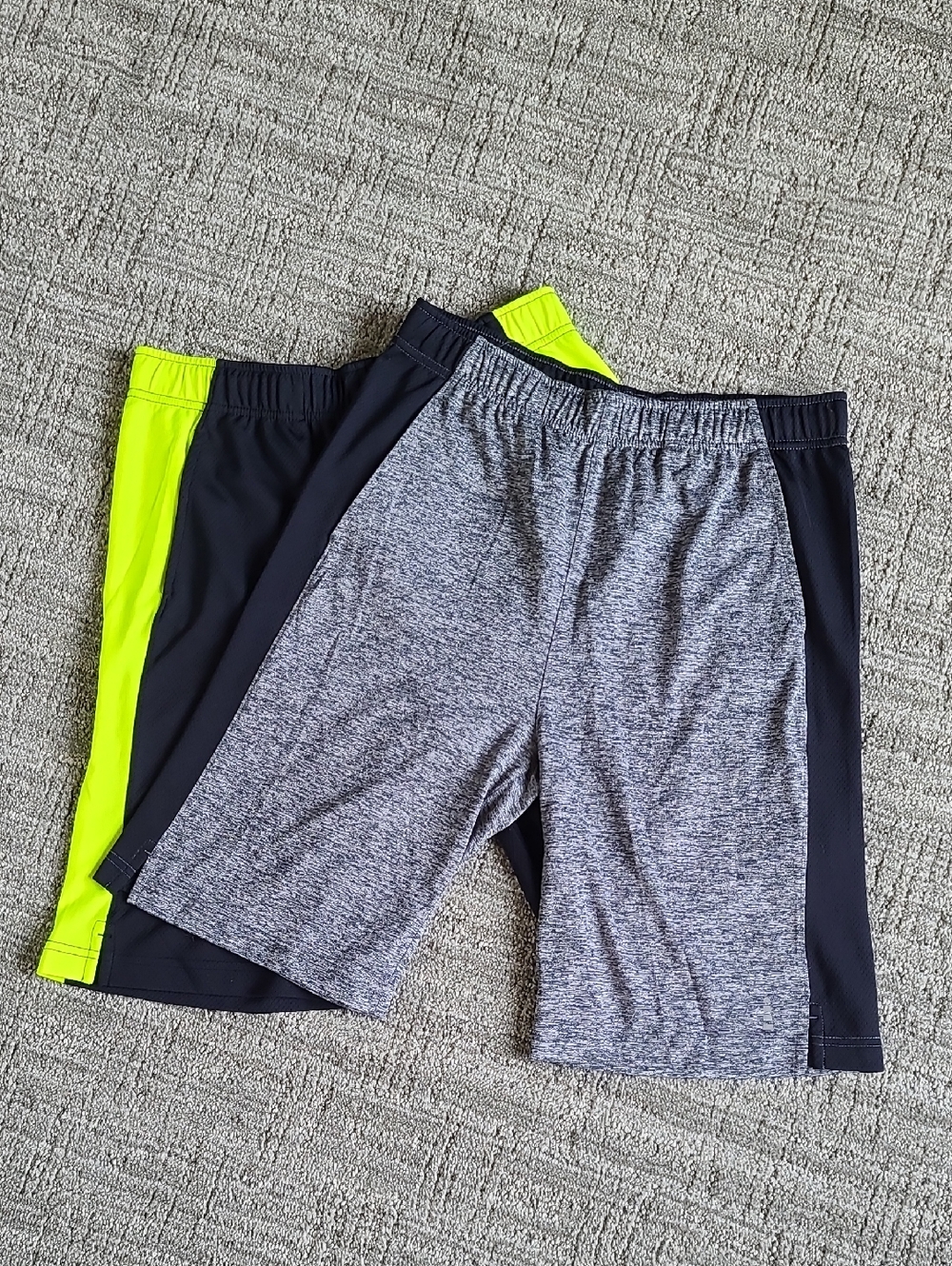 Lands' End Kids Size Two-Pack Athletic Shorts - Gray/Black And Black/Neon Yellow